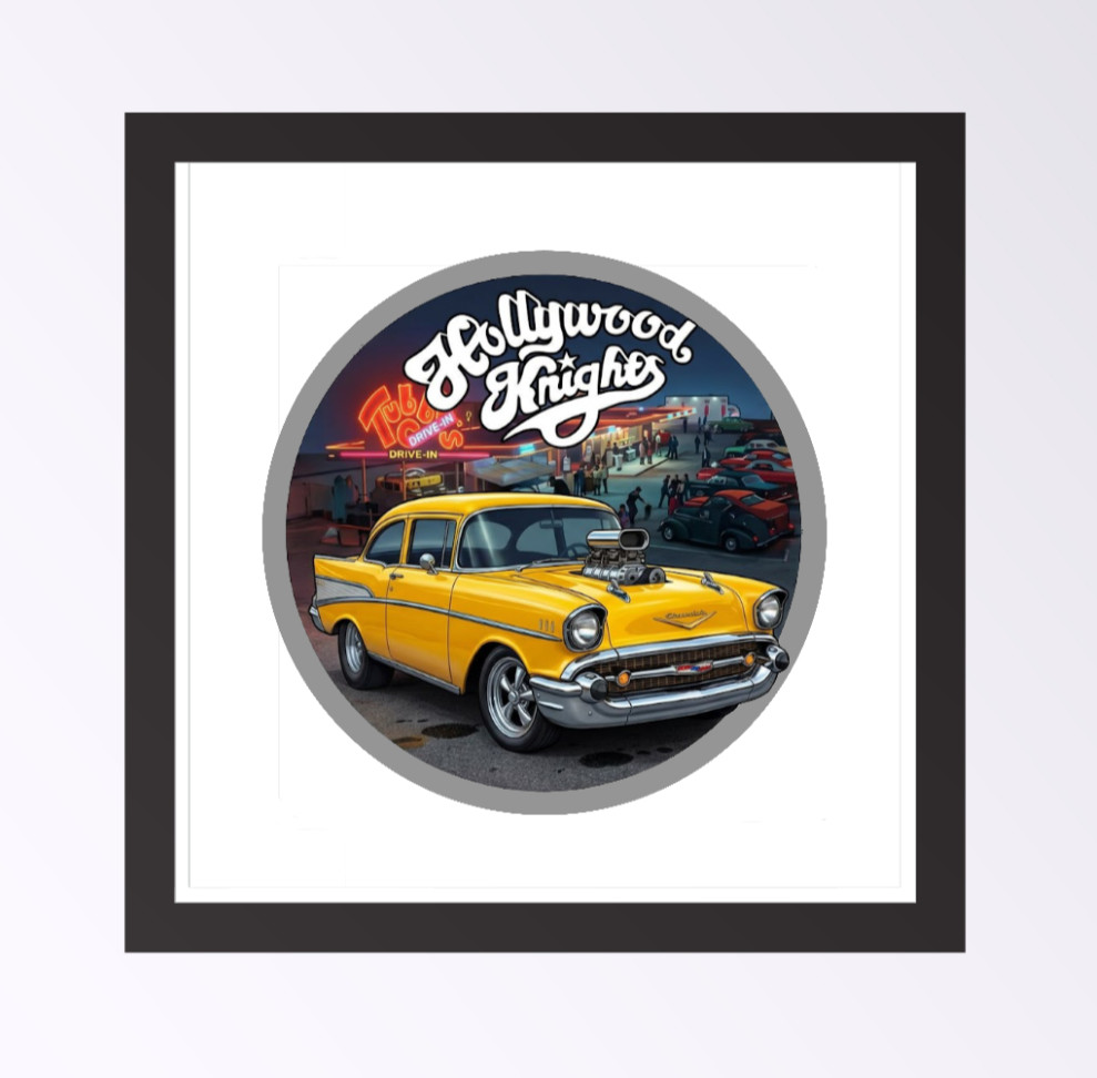 Car Classic “57 Chevy” Hollywood Knights 4″ Vinyl Decal Handmade Vehicle Cooler