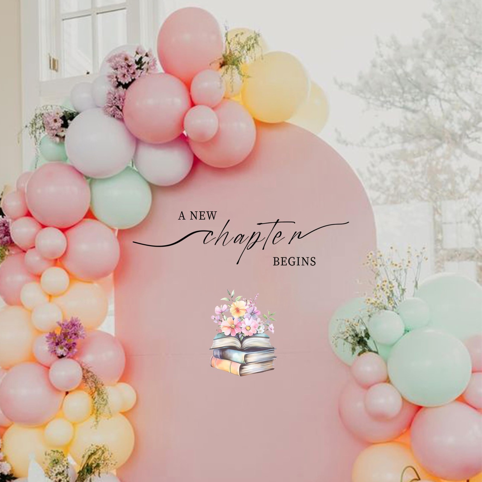 A New Chapter Begins Decal – Sign for Bridal Shower, Baby Shower Backdrop Arc…
