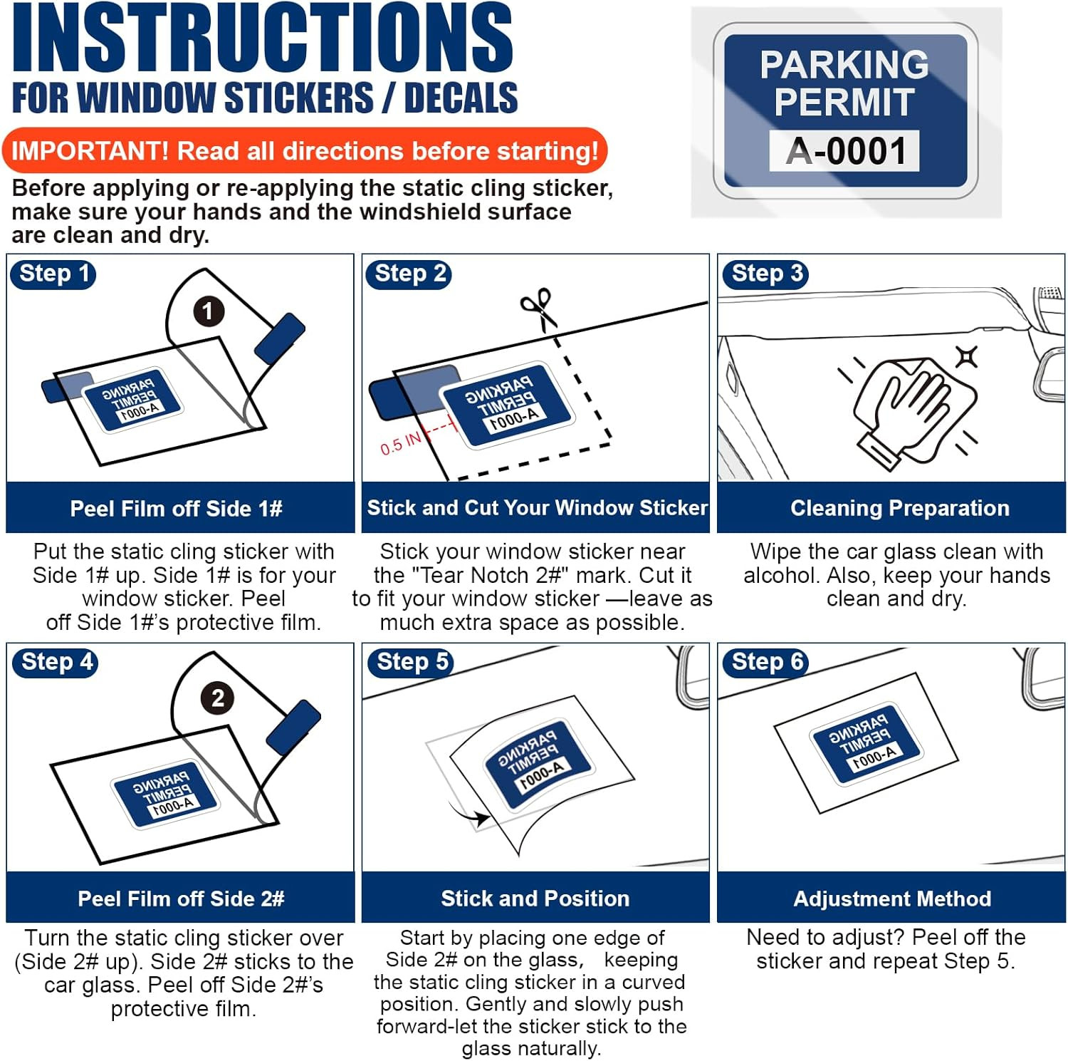 Windshield Sticker Protector Sheets, 3 Pack – 4″×6″ Heat-Resistant Static Cling