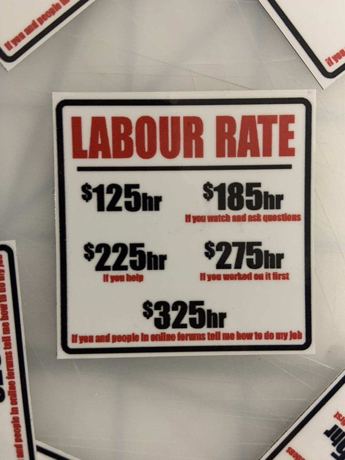 Hard Hat Decal – 10 pack Labour Rate 2in X 2in