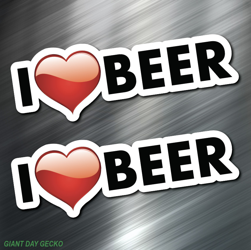 2X Two I Heart Love BEER Alcohol Fun car Laptop Wall Sticker Decal USA Stickers