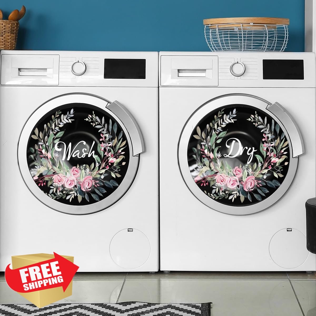 Washing Machine Vinyl Decals Dry Wash Waterproof Flower 2pcs