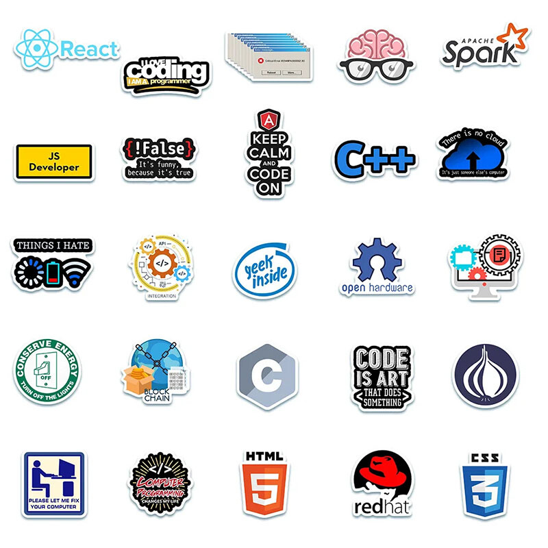 50PCS Programming Software Dev Geek Python Java PHP Docker HTML Stickers Pack