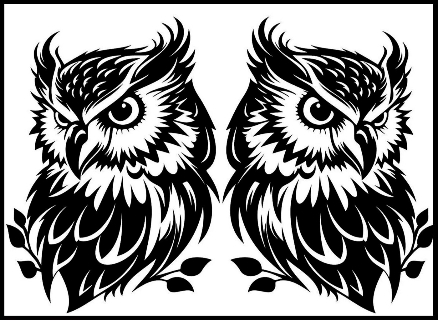 Owl on Branch Two 6″ Mirrored Black Vinyl Decals Car Truck Camper Mailbox