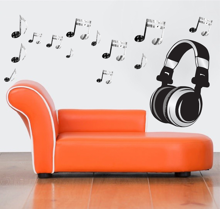 Headphone Music Notes Wall Decal Musician Note Cool Art Mural Removable Art, d28