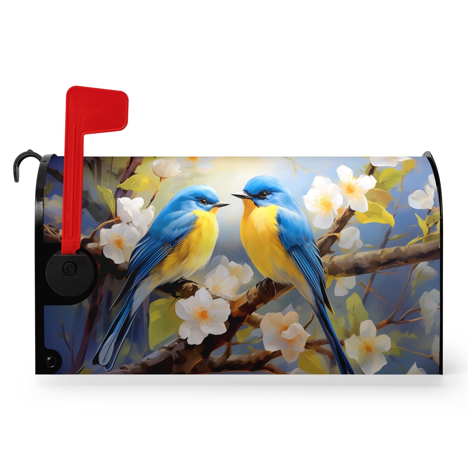 Dacawin Summer Bird Floral Mailbox Covers Magnetic 21x18inch, Bluebirds
