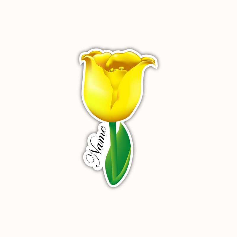 Personalized Name Vinyl Sticker Yellow Tulip Custom Waterproof Floral Decal