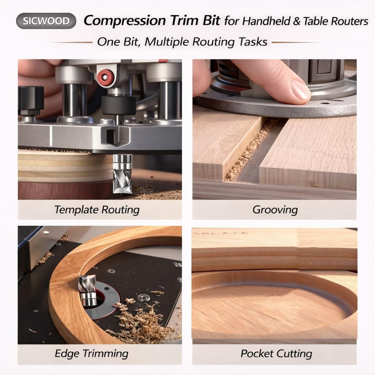 Solid Carbide Compression Flush Trim Router Bit 1/4 Shank, 2+2 Flute, 1/2″ Di…