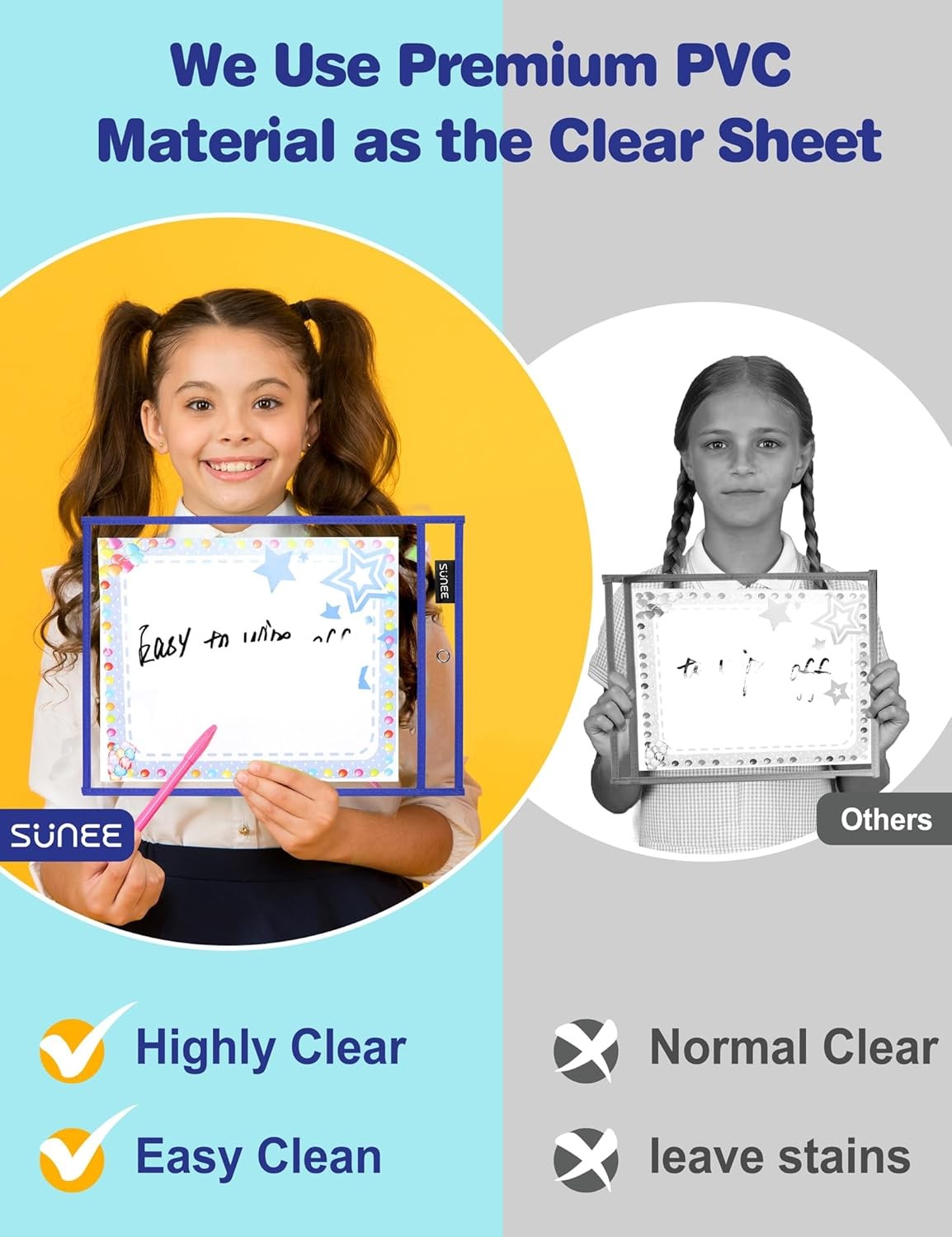 SUNEE 30 Packs Oversized Reusable Dry Erase 10″x14″ – 30 pcs, 10 Colors