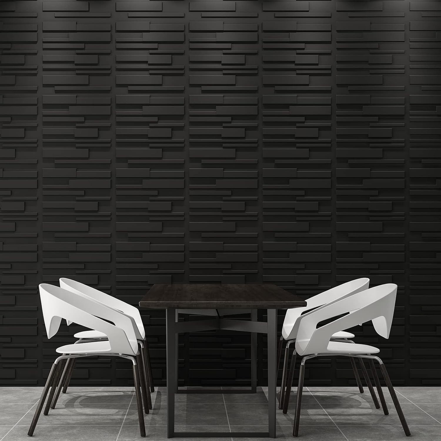 Transform Your Space with 12 Carbon Black 3D Wall Panels, 19.7 x 19.7 Inches