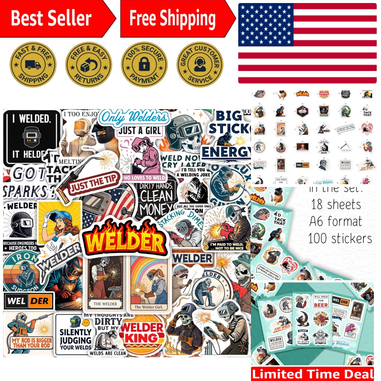 100Pcs Welder Stickers for Helmets, Water Bottles, Laptop – Welding Stickers …