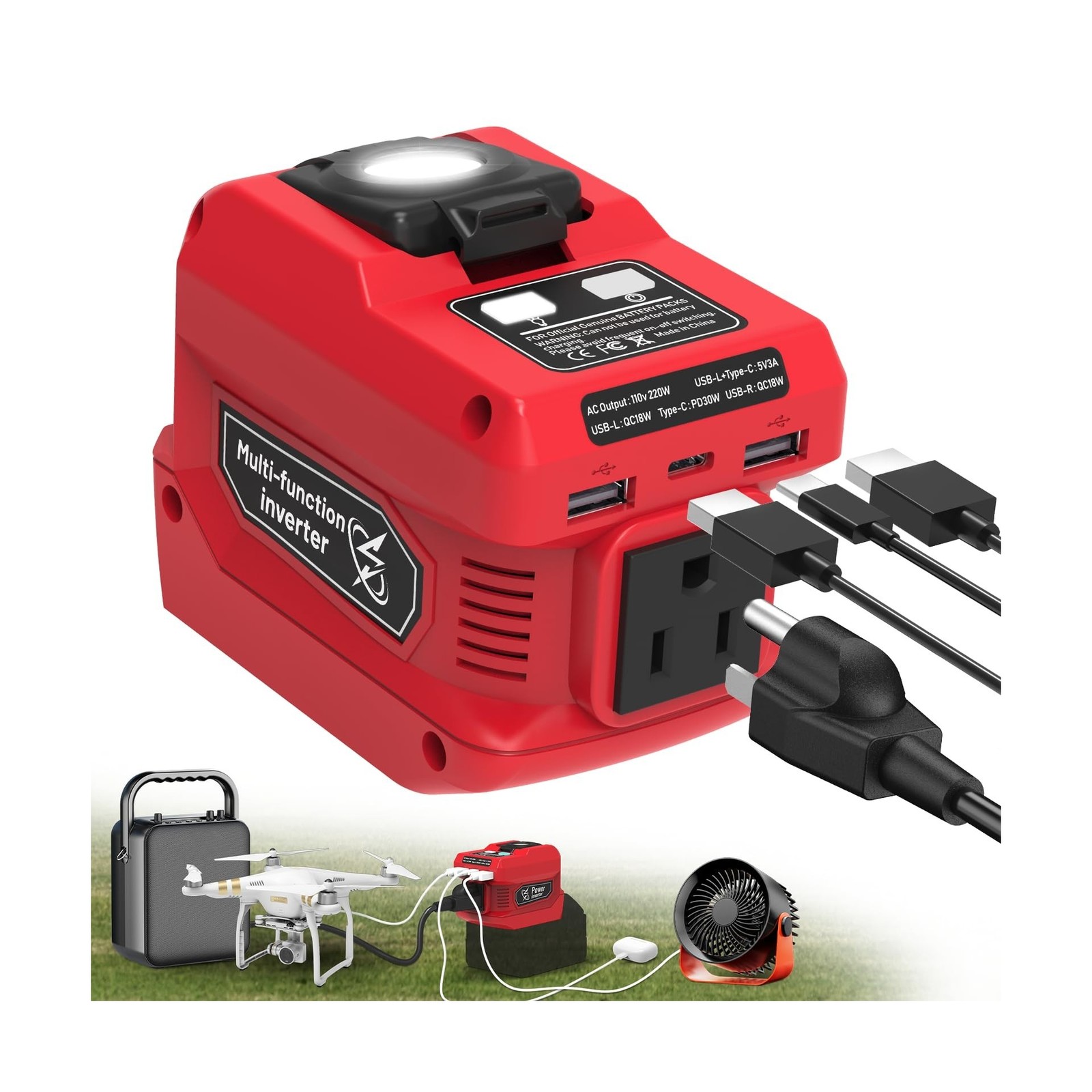 220W Power Inverter Compatible with Milwaukee 18V Battery, DC 18V to AC 110V …