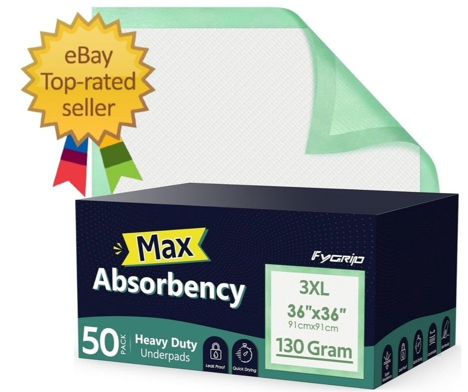 50 Count Hospital Grade 130 Gram 36” x 36” Max Absorbency Disposable Underpad…