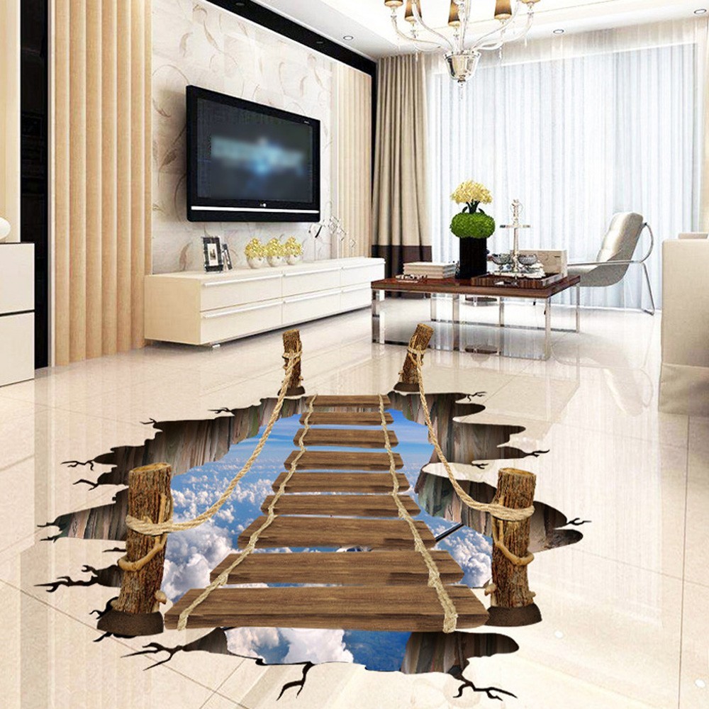 3D Bridge Stream Floor Wall Sticker Removable Mural Decals Vinyl Art Room Decors
