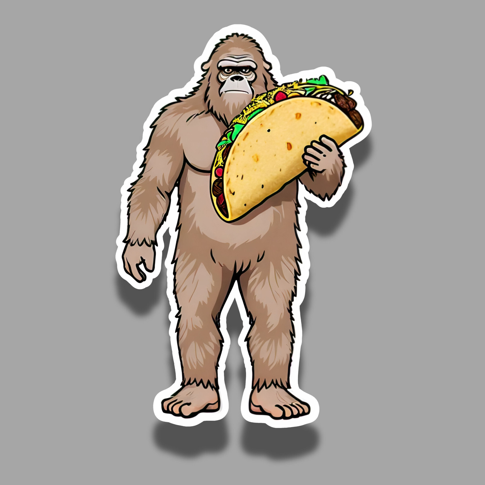 Taco Bigfoot Funny Sasquatch Cryptid Cute 4″ Vinyl Laminated Sticker