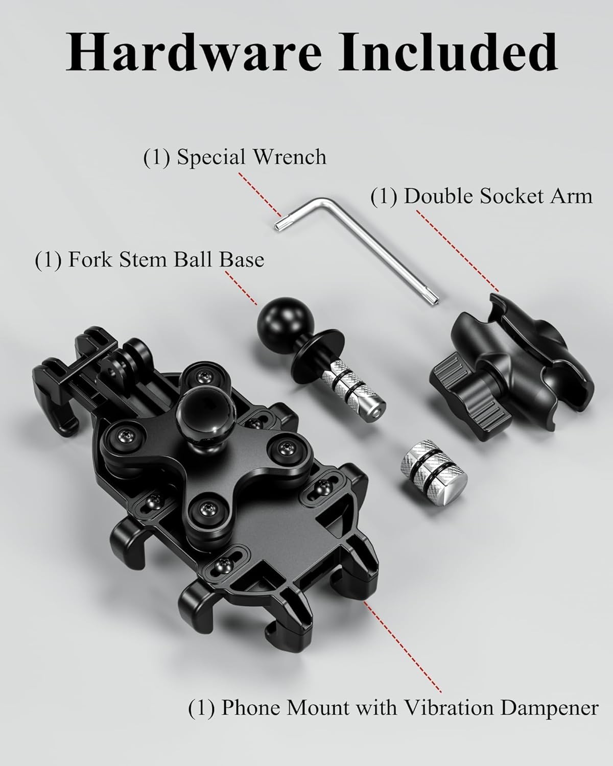 Motorcycle Fork Stem Phone Mount Holder with Vibration Dampener, Heavy Duty Cell