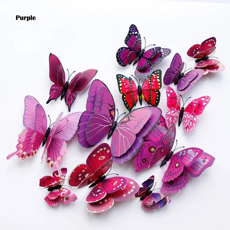 New Style 12Pcs Double Layer 3D Butterfly Wall Stickers Home Room Decor