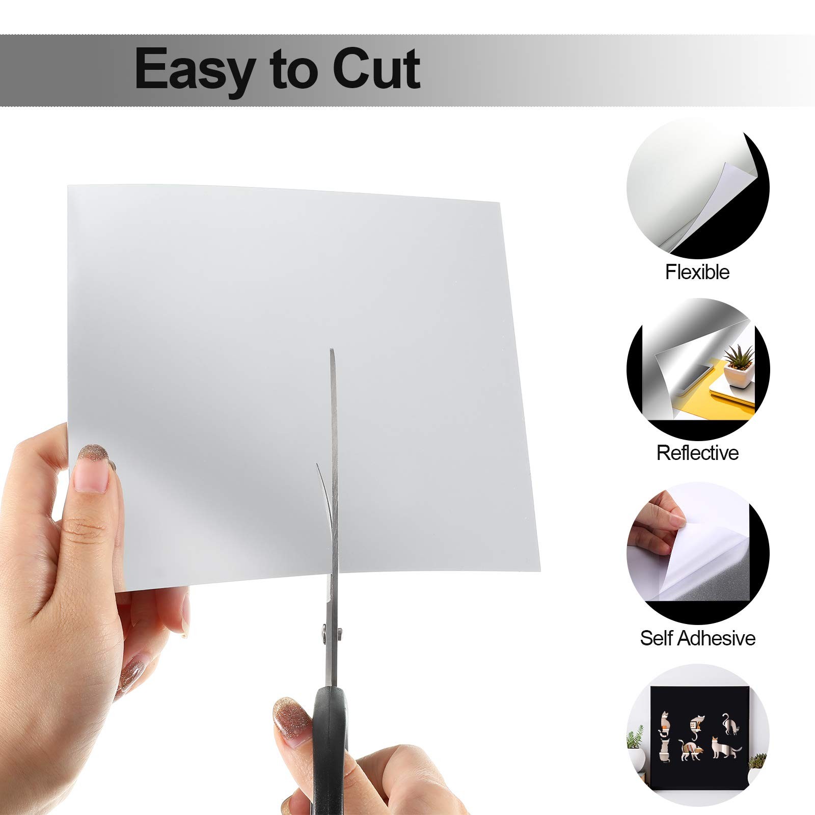 10 Pack Flexible Mirror Sheets Decorative Self Adhesive Mirror Tiles, 8×10 Inch