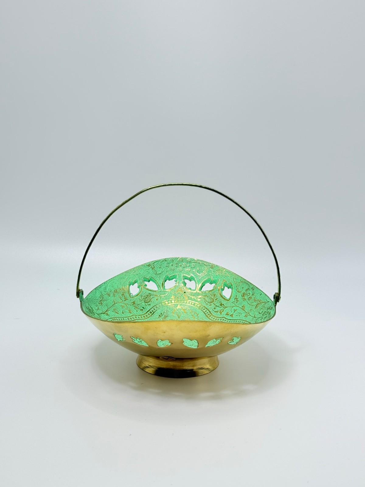 Vintage Green Copper Basket 🪔 Decorative Bowl with Handle