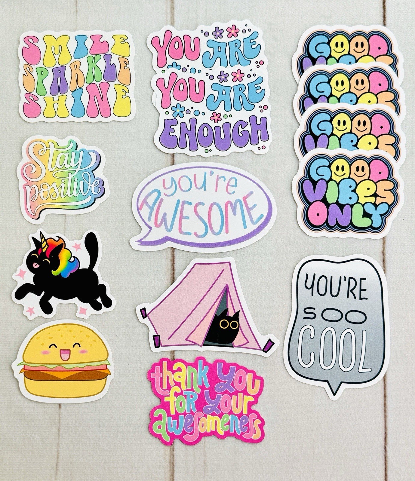 Lot x12 Shine Sticker Studio Neon Colorful Quotes Unicorn Die Cut Sticker Set