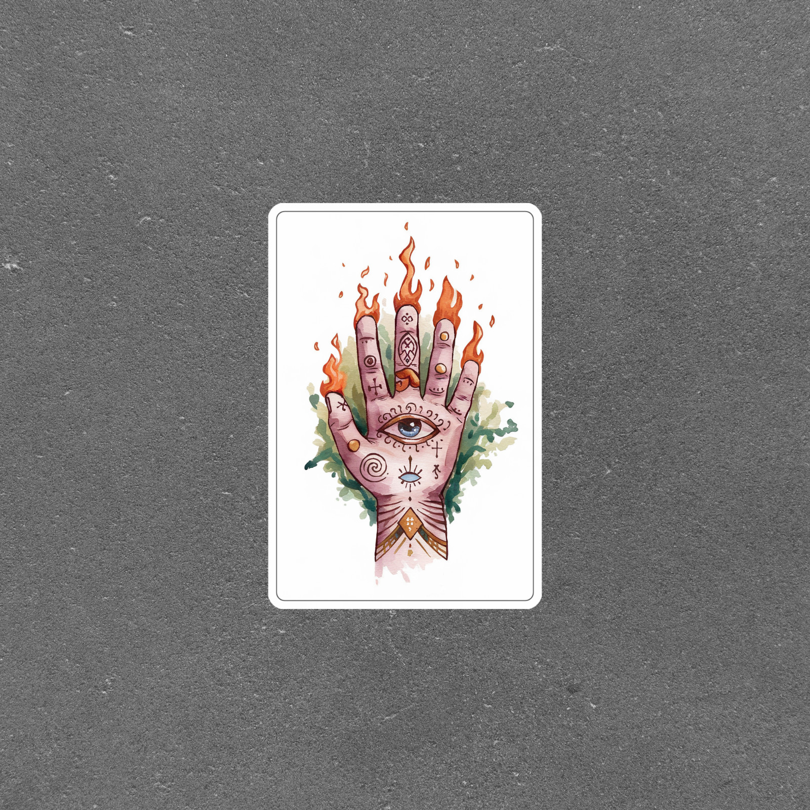 Mystical Hand with Spiritual Symbols Watercolor Sticker – Boho Decor #1011