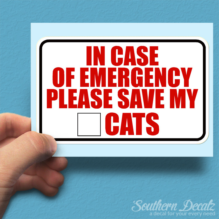 Emergency Alert Save Cats – Vinyl Decal Sticker – c2 – 6″ x 3.75″