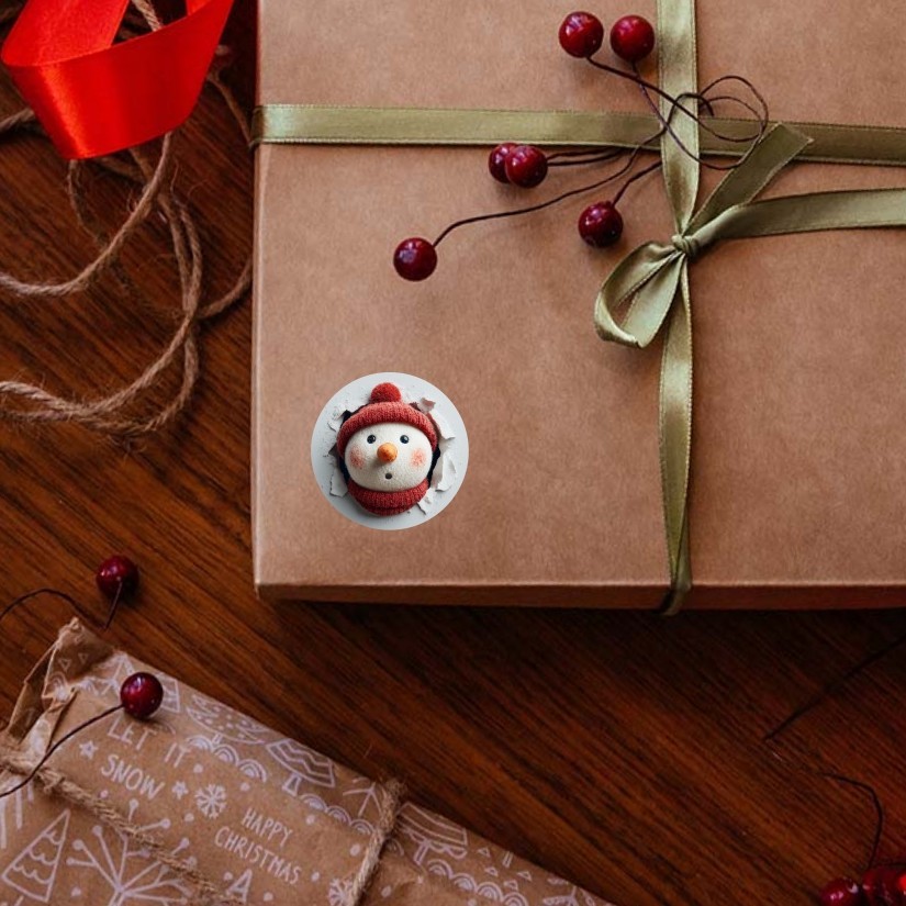 Snowman Braking Wall Christmas Round Dot Stickers Set, 1.2″ & 1.5″