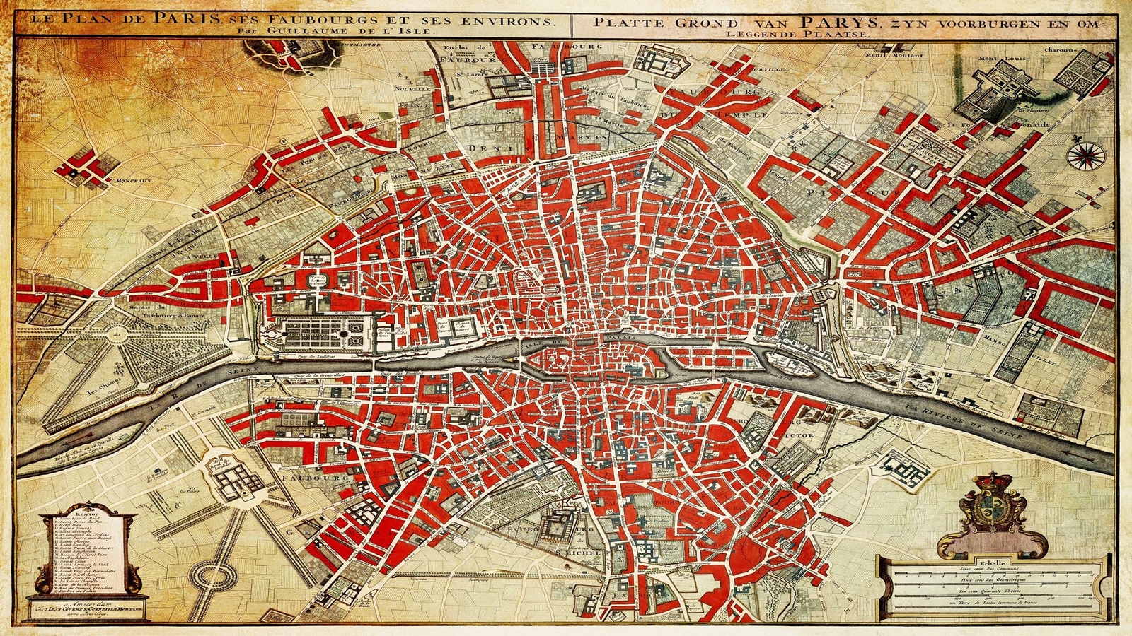 Vintage Map of Paris Wall Mural. Plattegrond van Parijs (ca. 1721–1774) by Guill