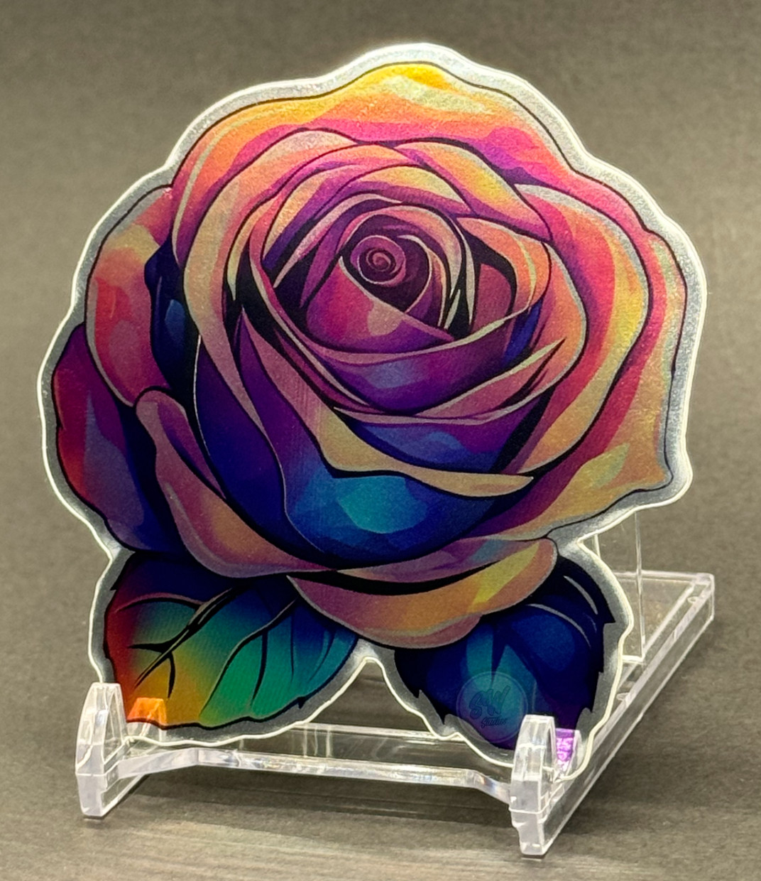 Mirror Effect Rose Sticker – Laminated – 3″ | Holographic / Mirror Effect