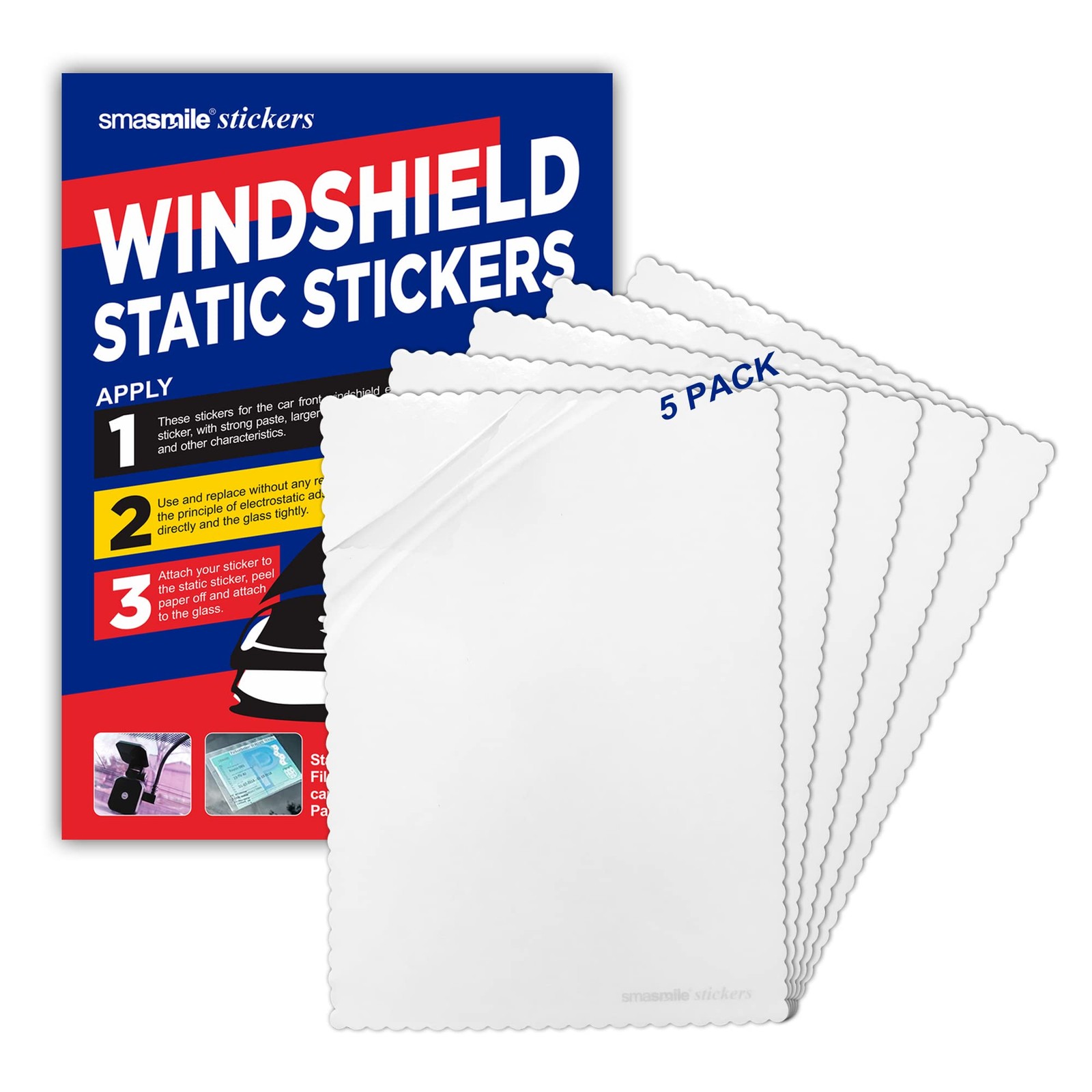 Windshield Sticker Applicator 5Pack 5″x7″ Static Cling Stickers Easy Application