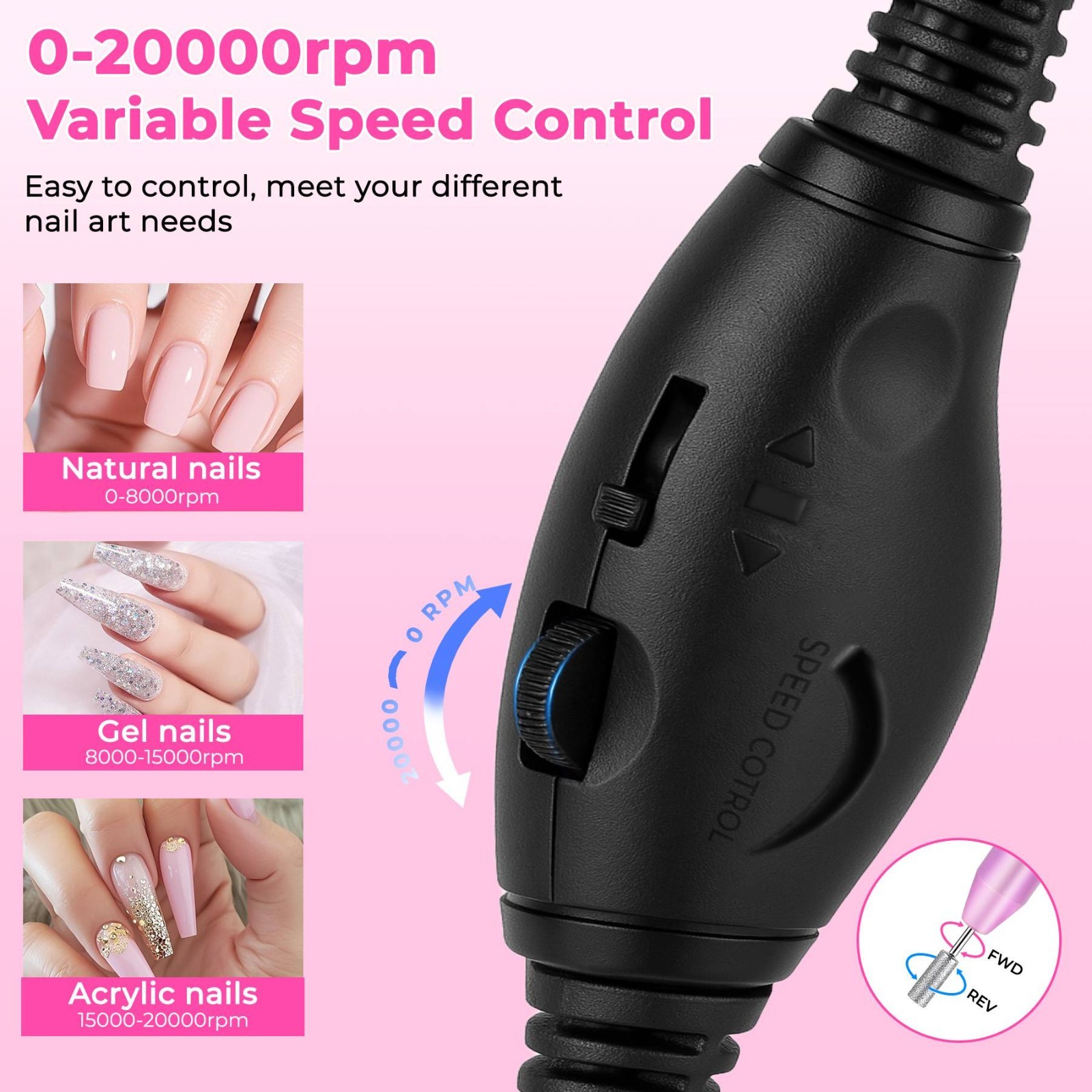 Professional Portable Electric Nail File Kit, Manicure With Nail Drill Bits