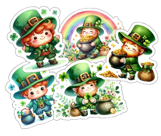 Leprechaun Watercolor 3″ Vinyl Stickers For St. Patrick’s Day