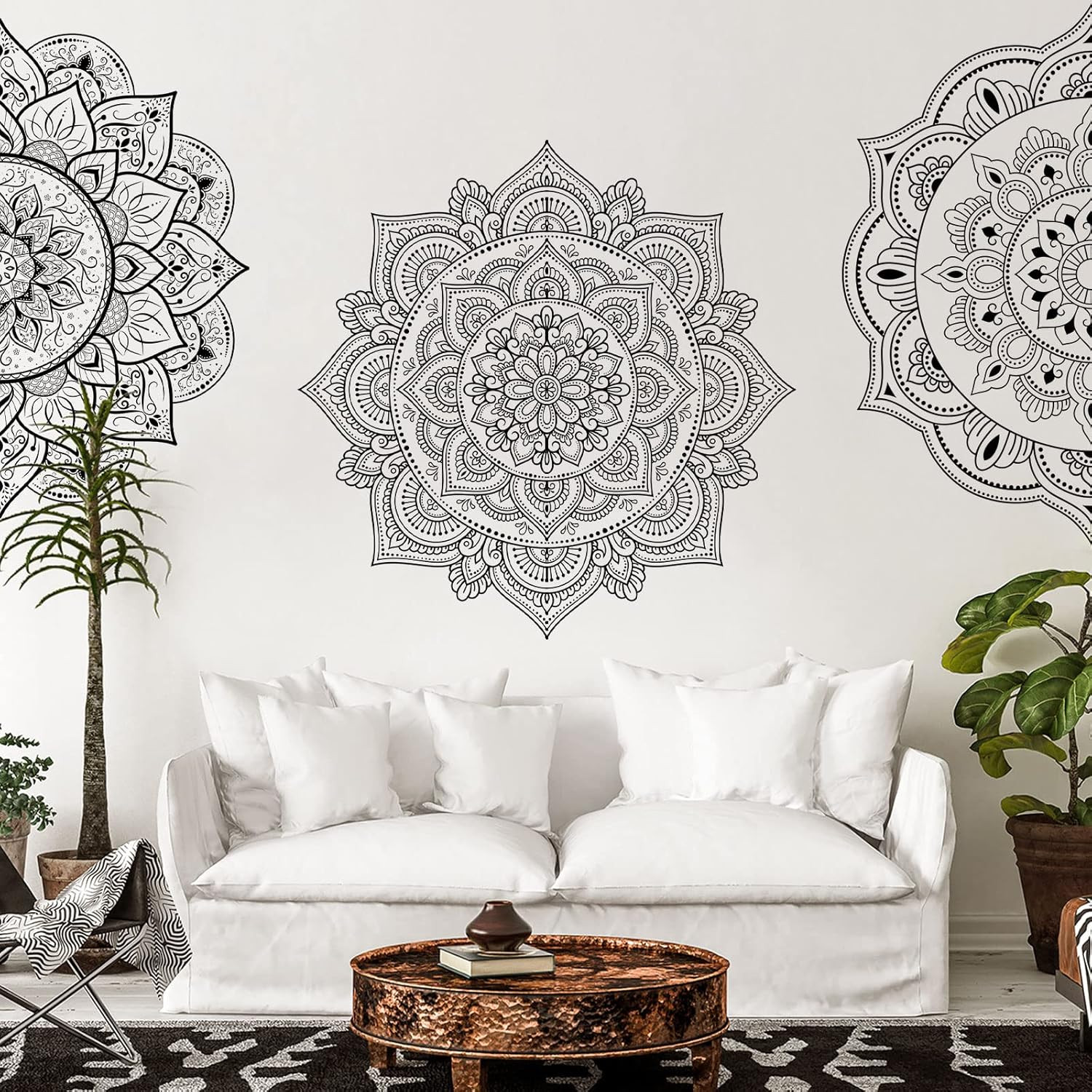4 Pcs Half Mandala Wall Decal Boho Mandala Sticker Lotus Flower Wall Vinyl Wall