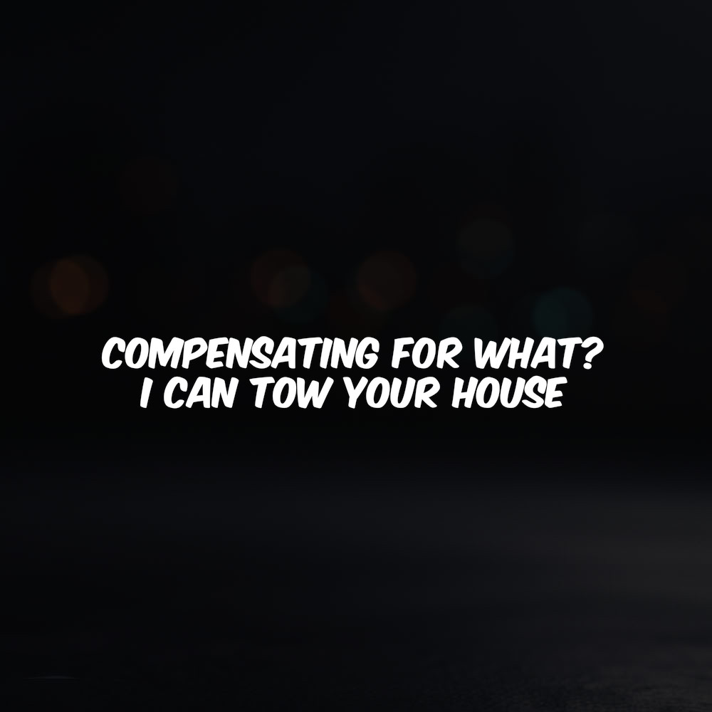 8in Vinyl Decal Sticker – “Compensating for What? I Can Tow YOUR House”