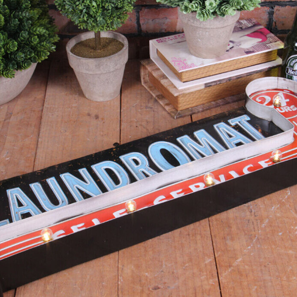 Vintage Rectangular Wall Decor with 7 LED Warm Bulbs for Coffee House Lounge