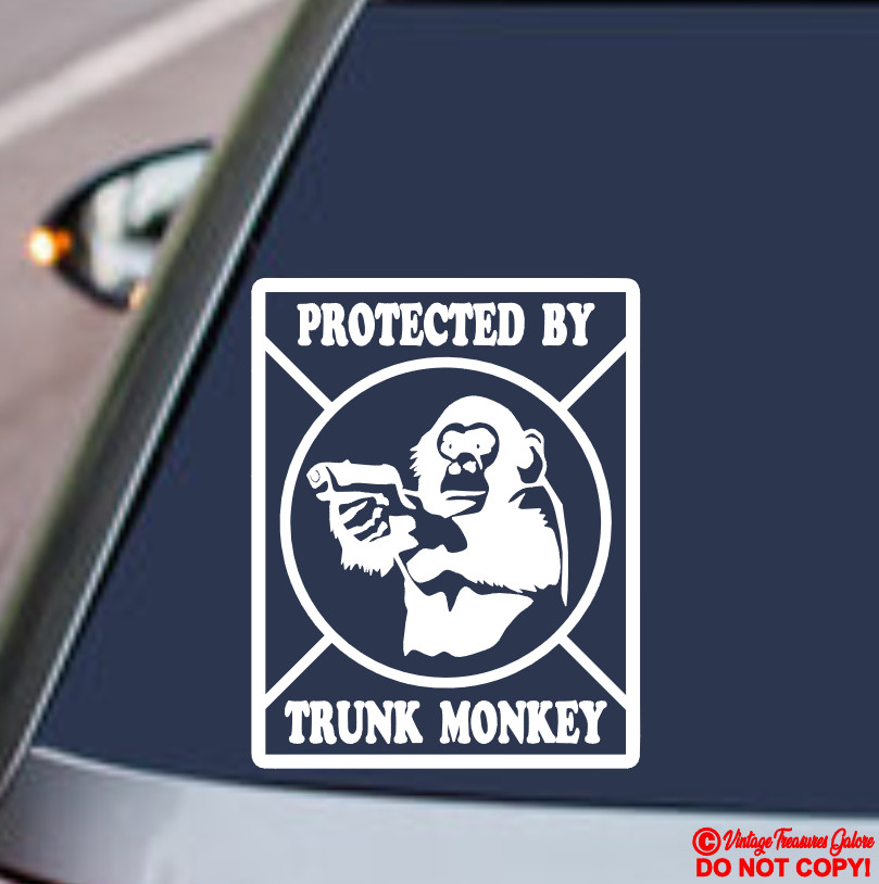 PROTECTED BY TRUNK MONKEY VINYL DECAL CAR REAR BACK WINDOW BUMPER STICKER JDM