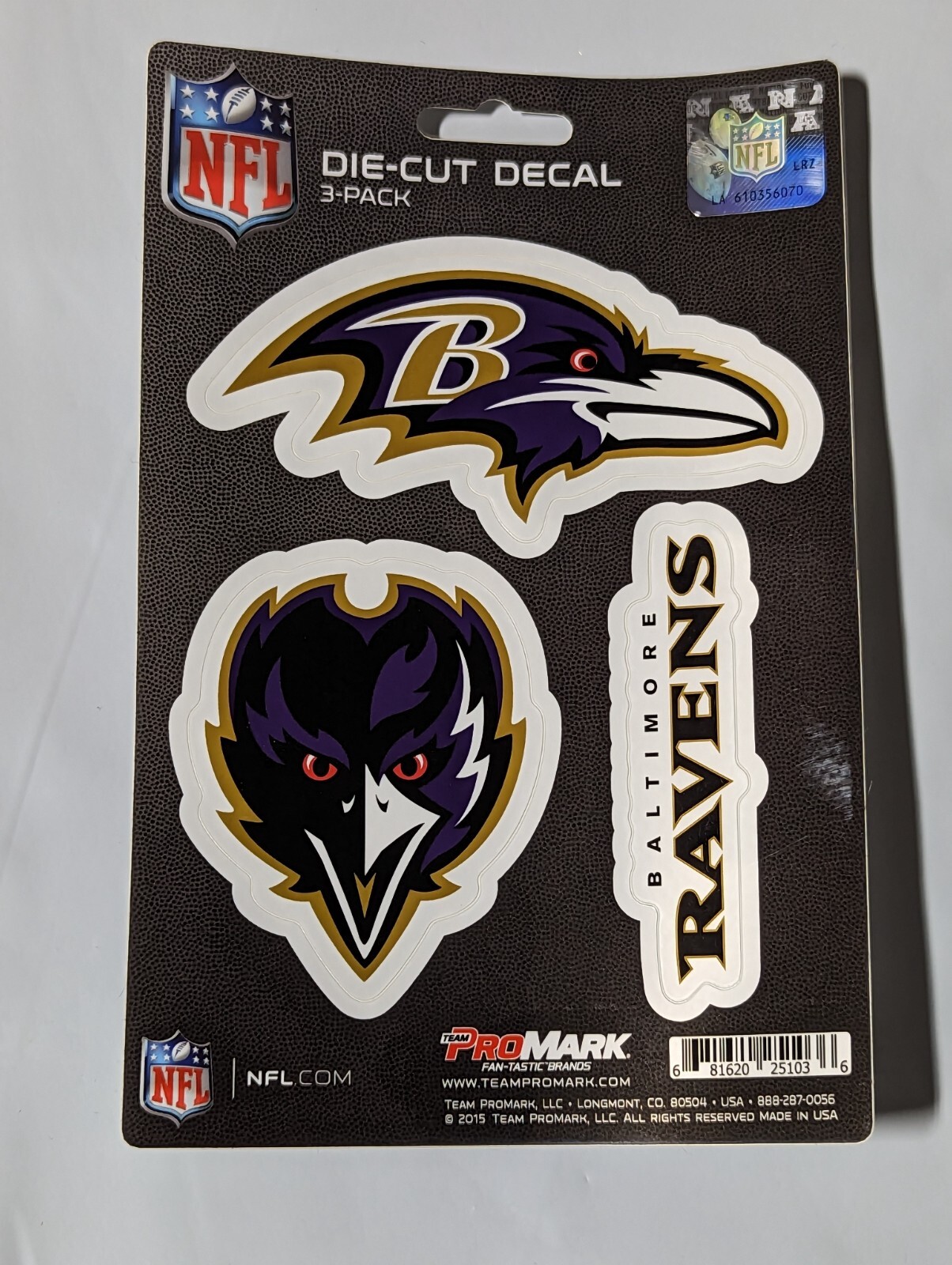 Baltimore Ravens 3-Pack Die-cut Decals Stickers Sheet Measures 5″ x 7″ New!
