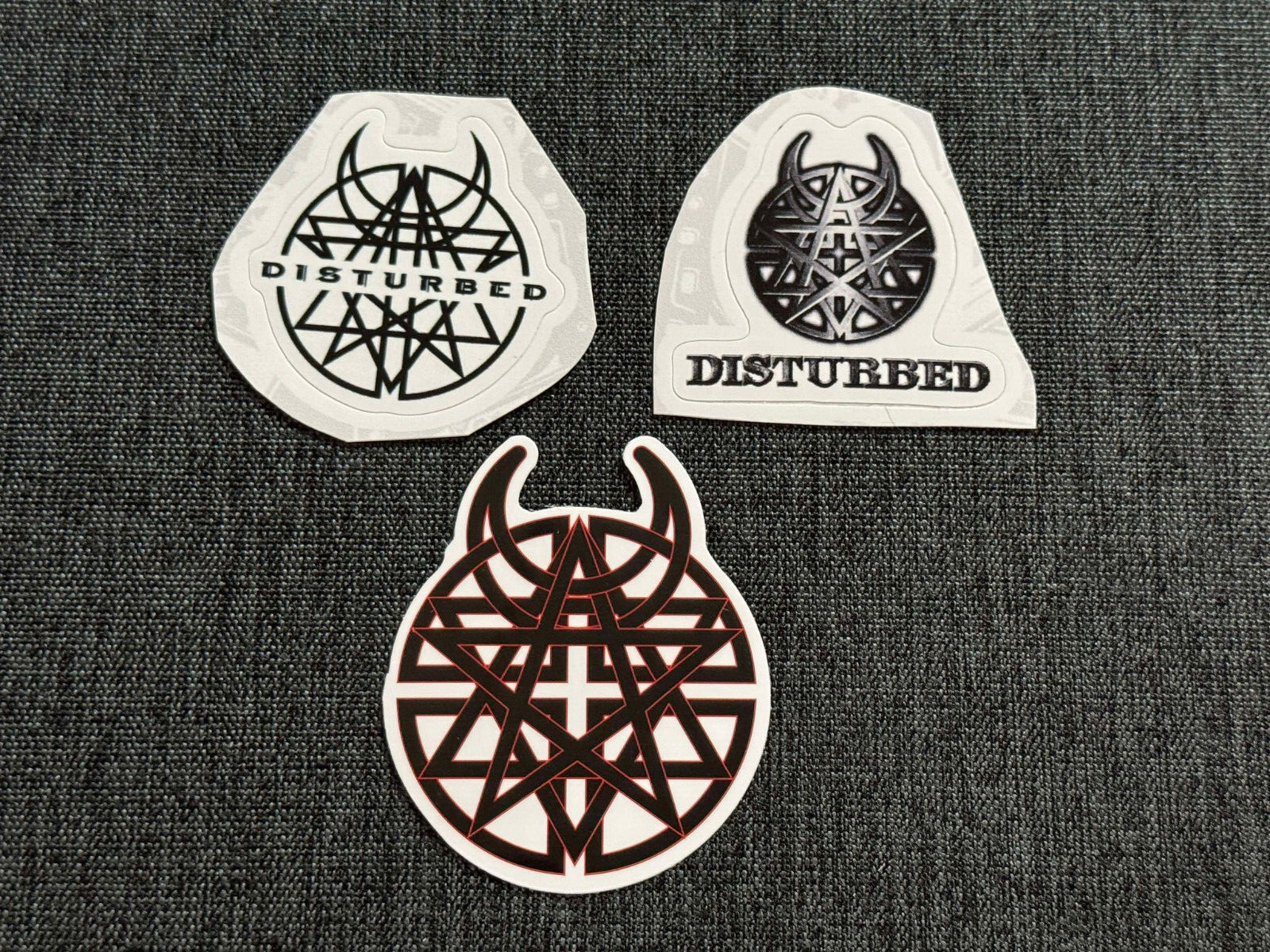 Lot of 3 DISTURBED 1 3/4″ to 2 1/4″ Band Logo Stickers FAST! FREE SHIP! Draiman
