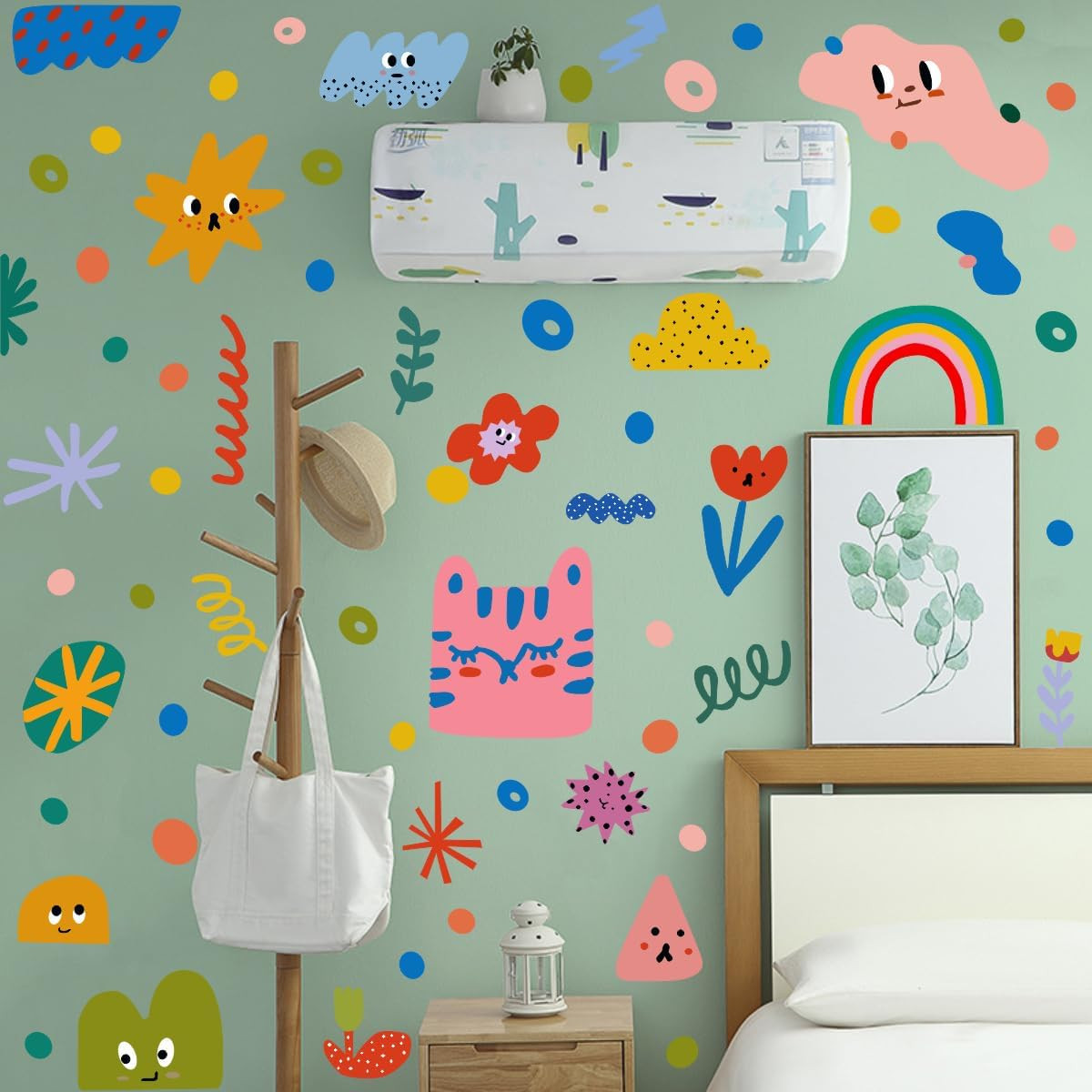 Colorful Abstract Shape Wall Stickers, Lovely Smile Clouds Rainbow Irregular Dot
