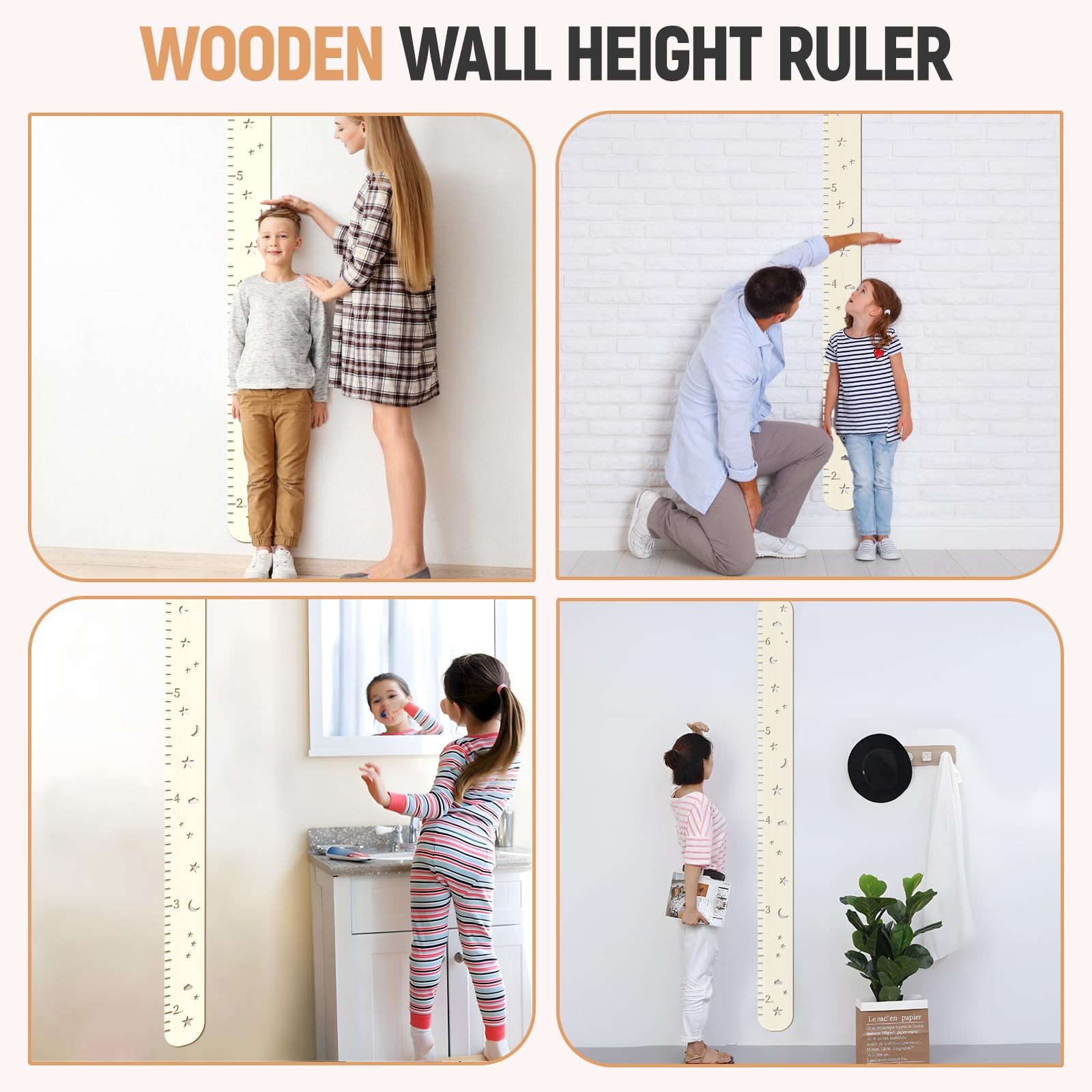 Wooden Growth Chart for Kids,Height 10 inches x 3.9 inches, Wood color