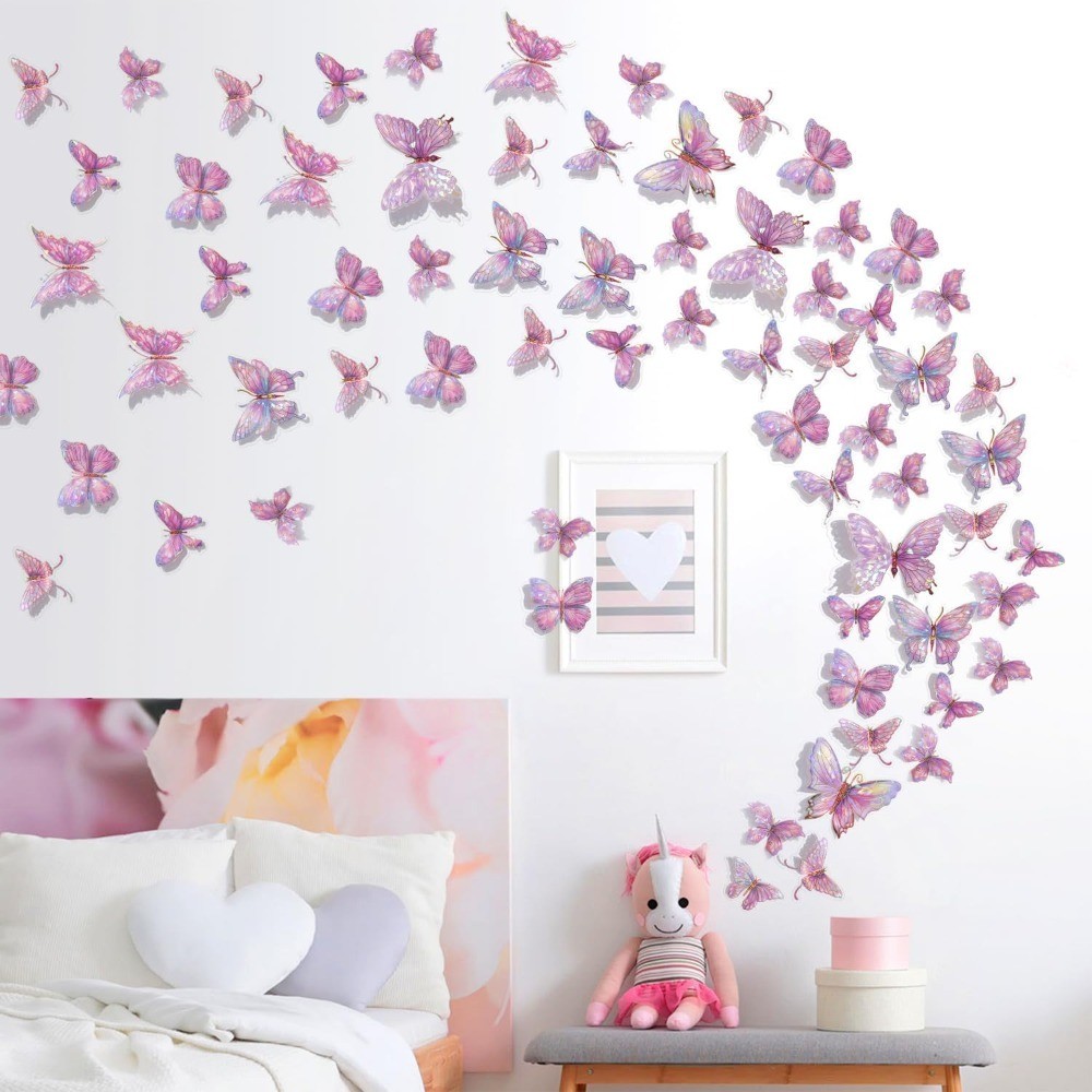 3D Butterfly Wall Decor – 50PCS Removable PVC Butterflies Wall Stickers-