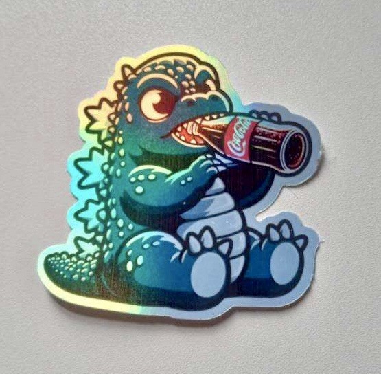 Godzilla Drinking Glass Cola 3 Inch Waterproof Vinyl Holographic Sticker