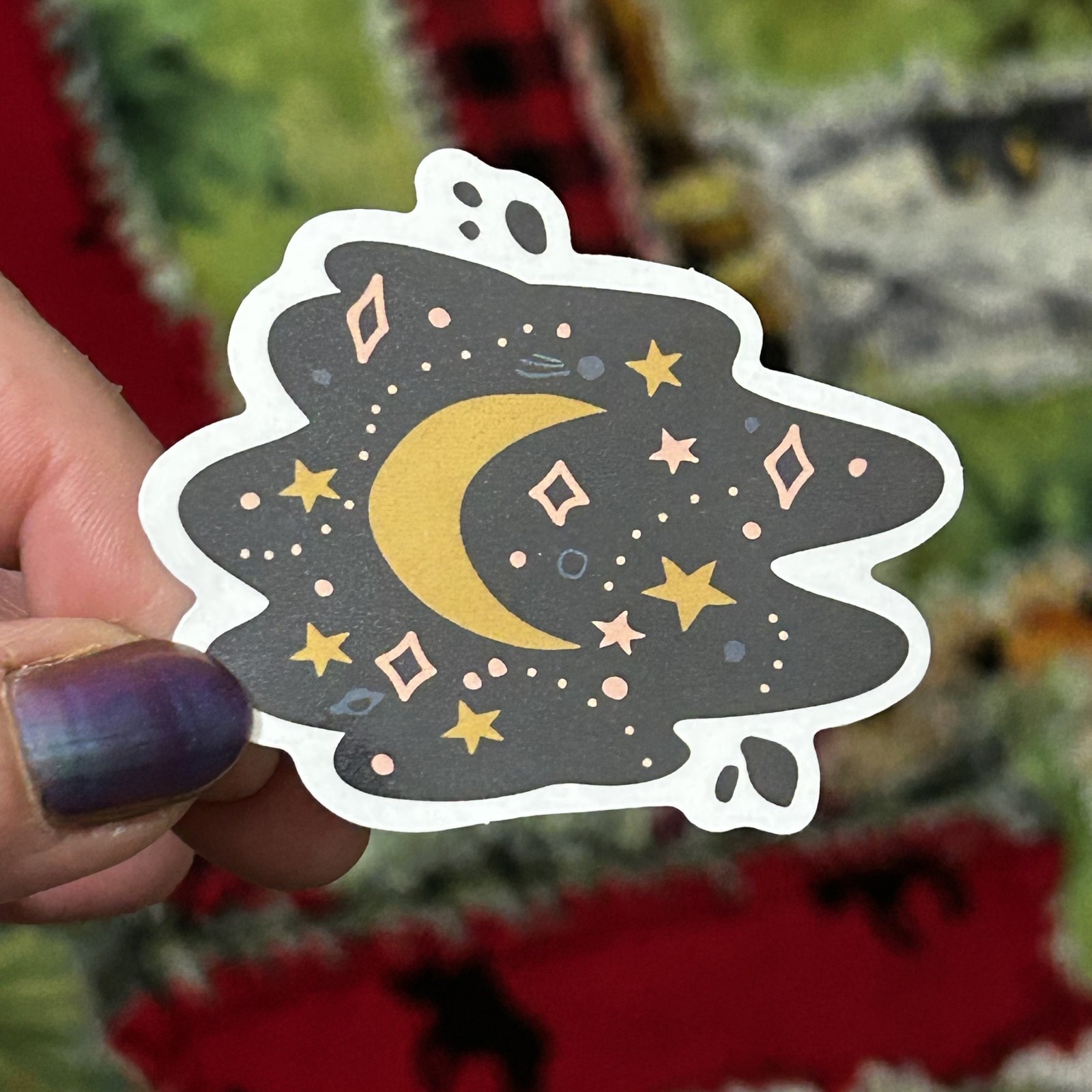Black and Yellow Moon and Stars Witchy Vinyl Embellishment Sticker Decal