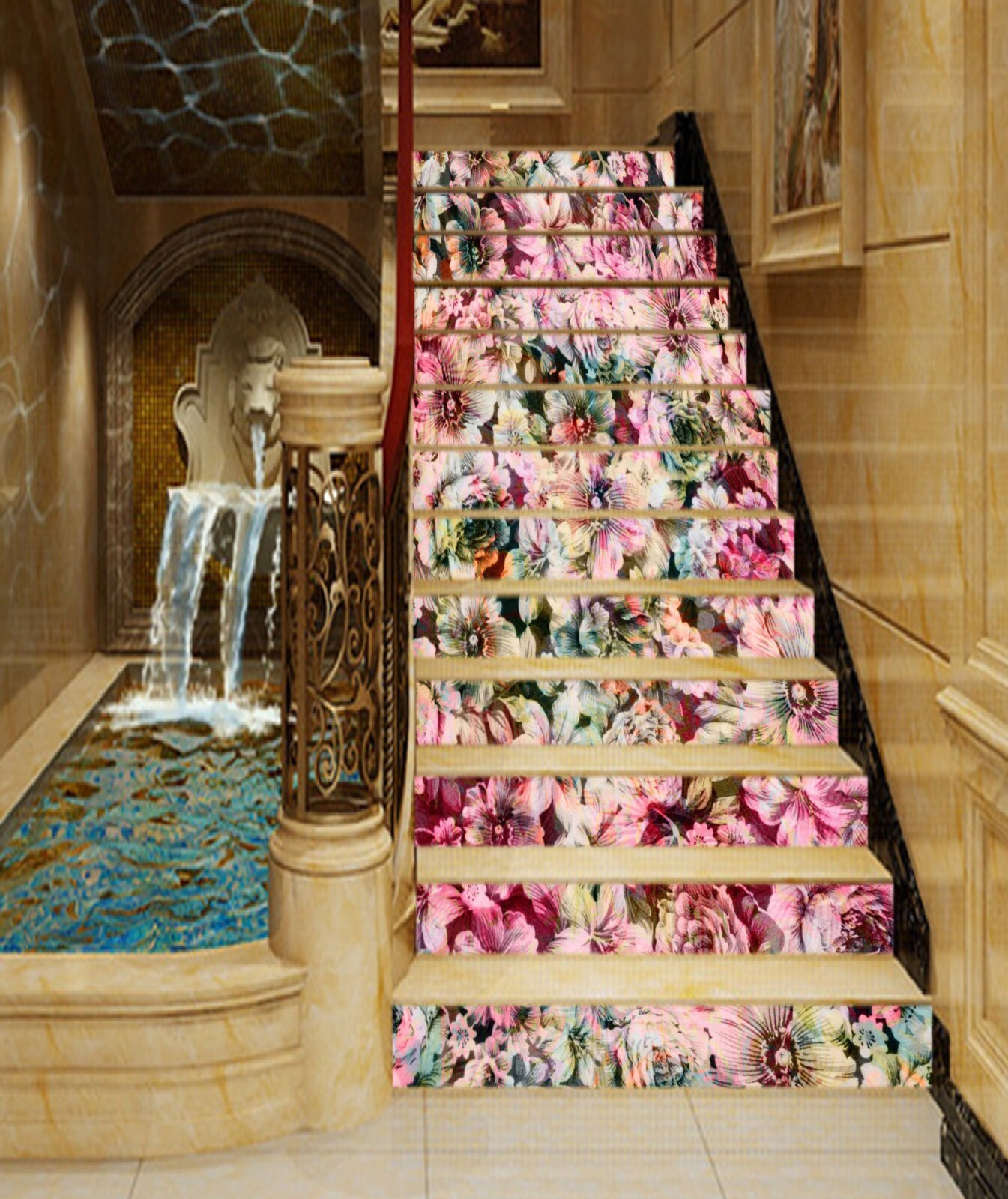 3D Oil Painting Flower AZ1025 Stair Risers Decoration Mural Vinyl Wallpaper Kay