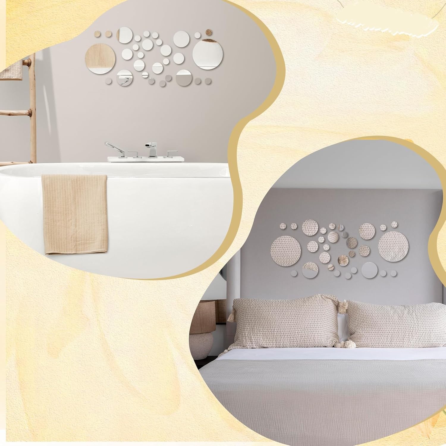 30 Pcs Round Mirror Tiles Self Adhesive Circle Wall Decor 4 Sizes
