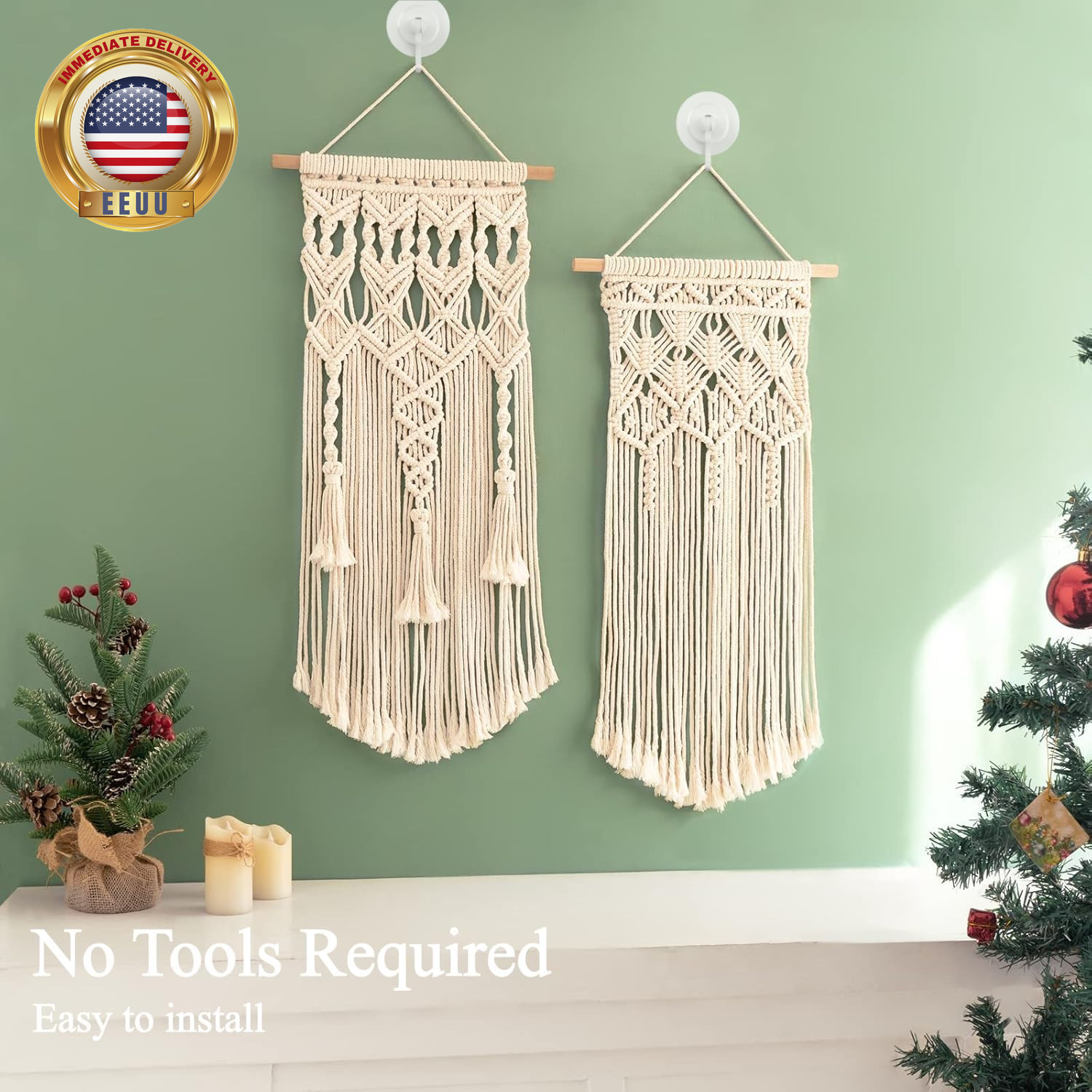 Adhesive Wall & Ceiling Decor Hooks: 4-Pack 3 Lbs Heavy Duty No-Drill 360° Swive