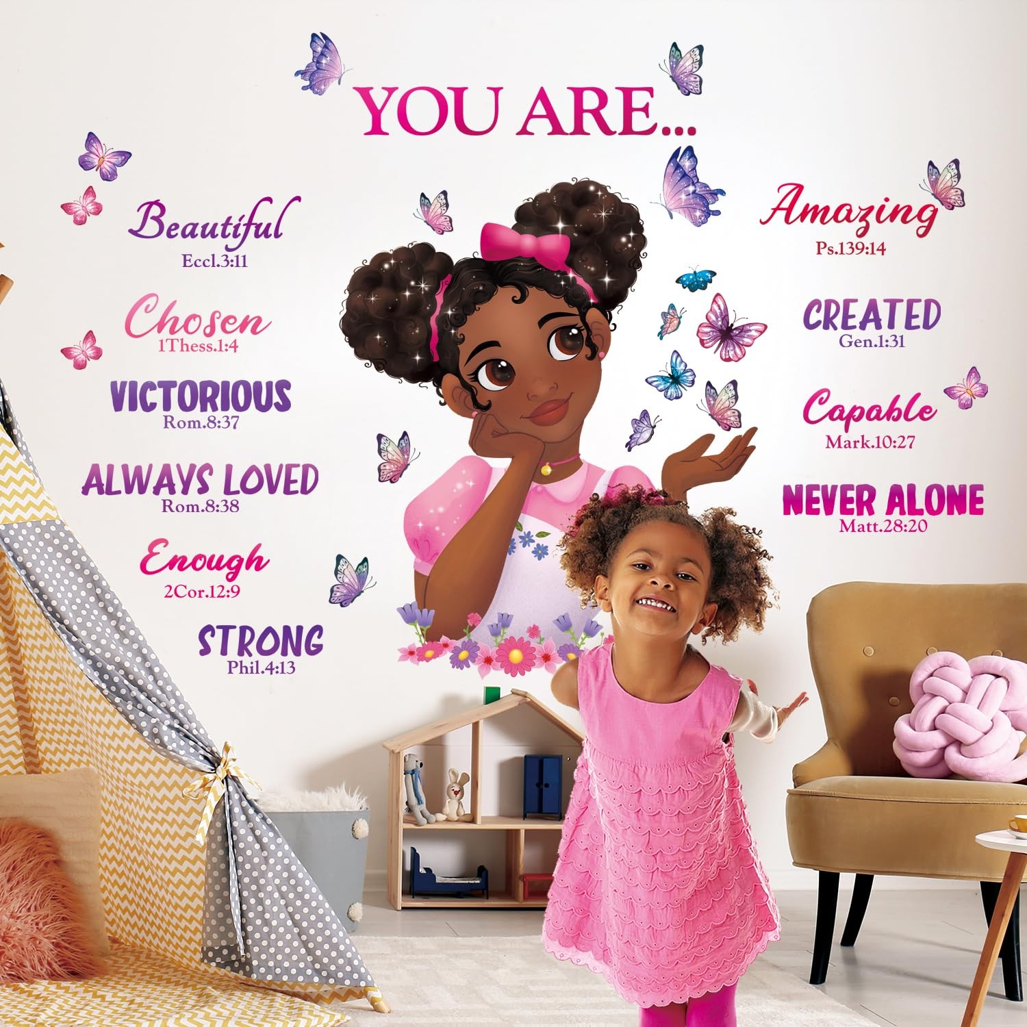 SG2-2315 Black Girl Magic Wall Stickers Decals Girls Bedroom Butterfly Kids R…