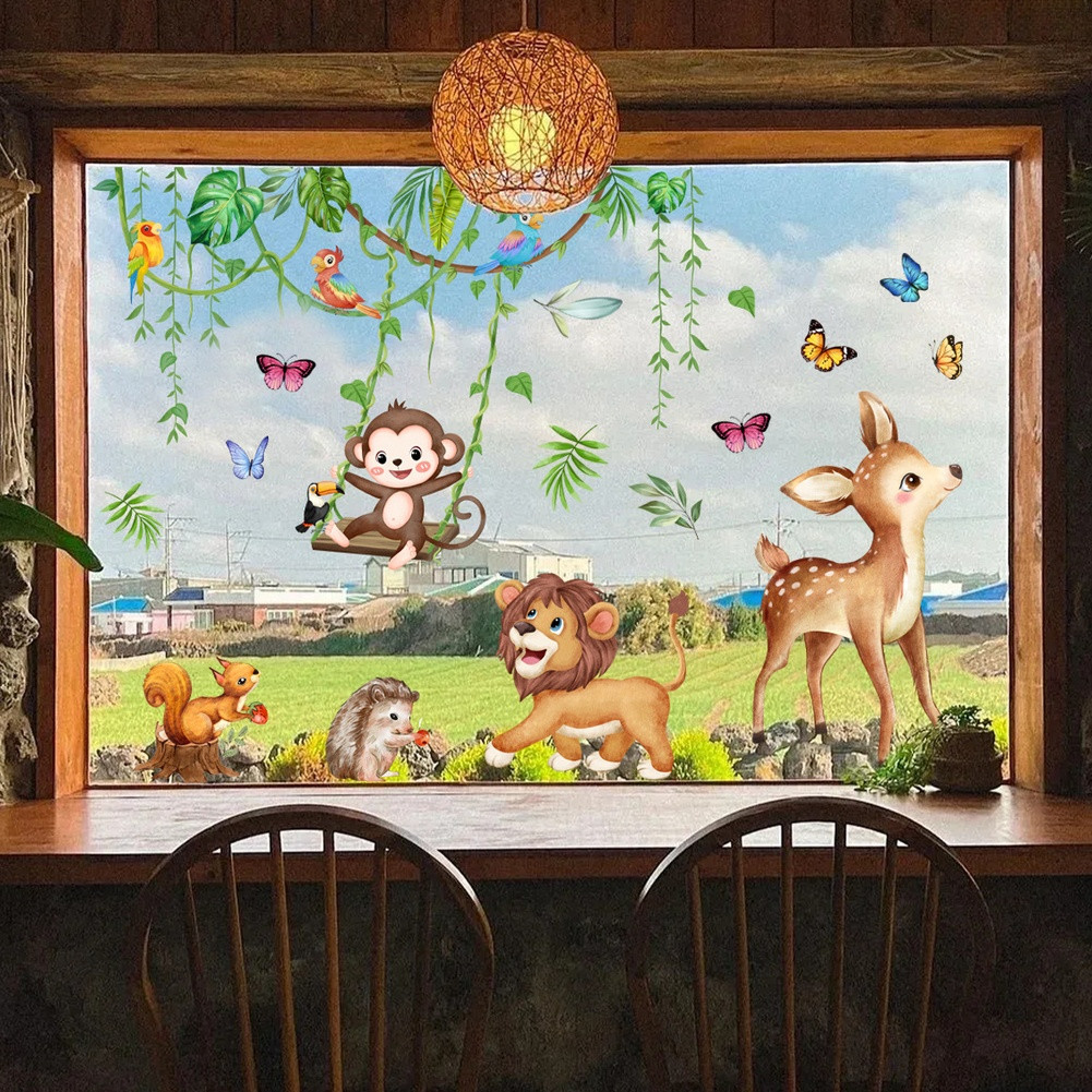 Static Cling Sticker Tropical Rainforest Wildlife for Windows Glass Doors