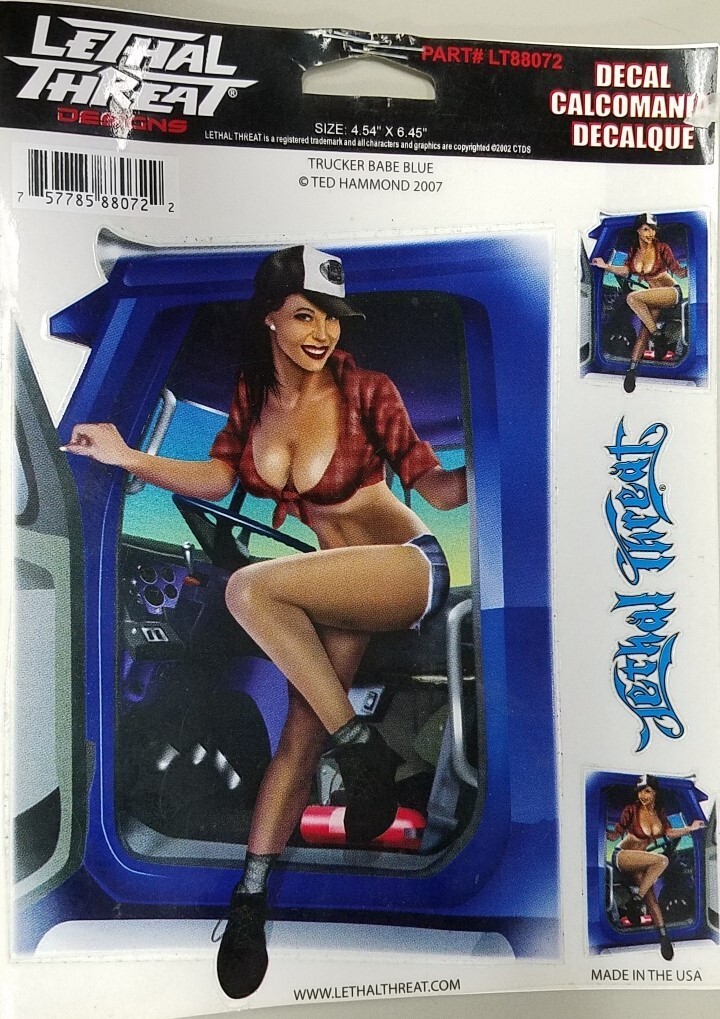 NEW LETHAL THREAT TRUCKER BABE BLUE DECAL STICKER 6″x6″ LT88072