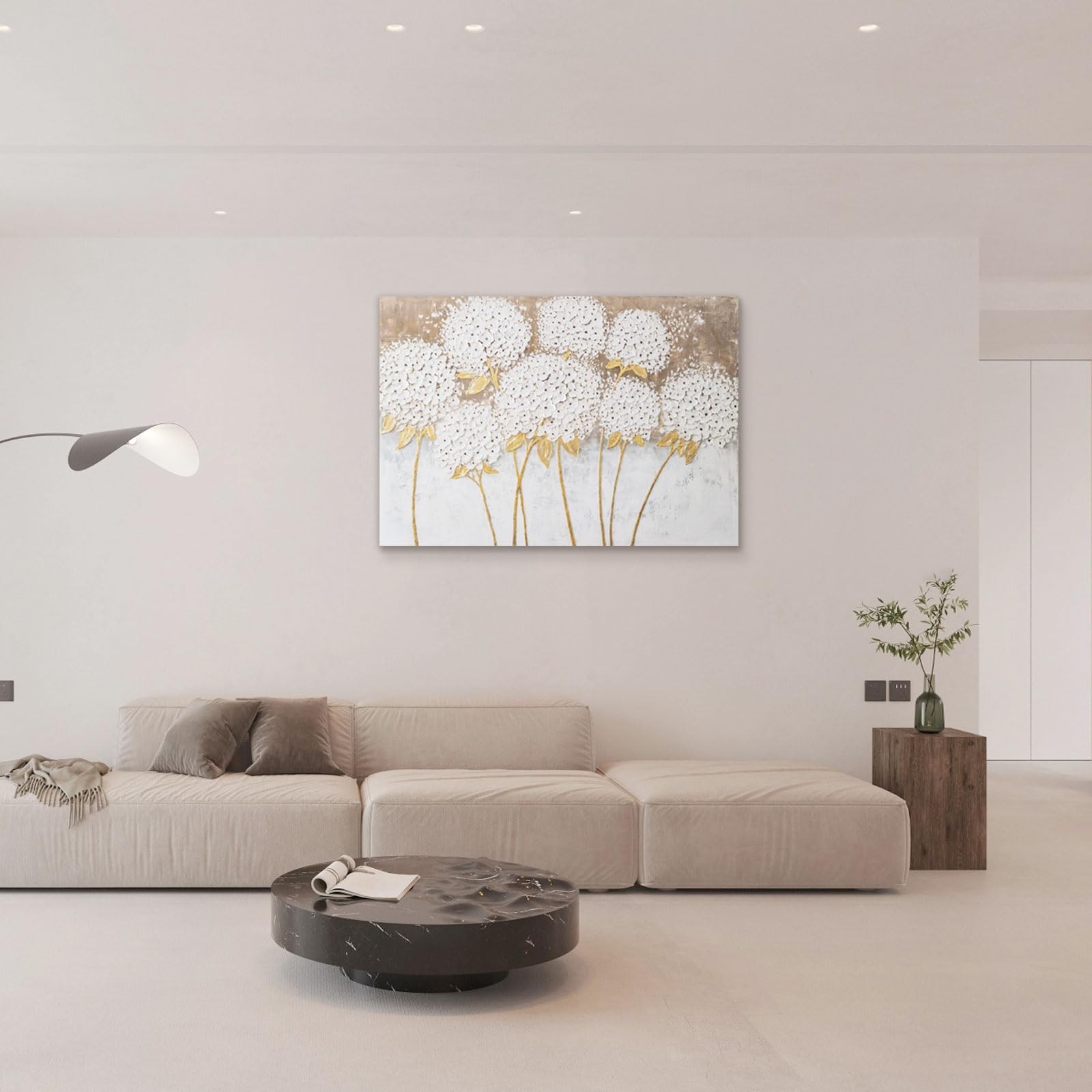 JolyWell White Hydrangea Flower Wall Art, hand-painted Large Canvas Wall Art …